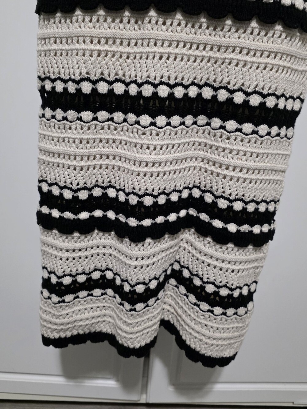 Sincerely Jules Black Cream Stripe Boho Crochet Chunky Knit Pull On Maxi Skirt - Picture 5 of 16